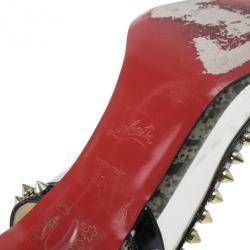 Pre Owned Christian Louboutin Manovra Studded Leather and PVC Slingback Sandals Size 39