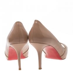Pre Owned Christian Louboutin Beige Patent Leather Shelley Criss Cross Pumps Size 40