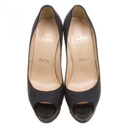 Pre Owned Christian Louboutin Black Matt Finish Python Leather Altadama Peep Toe Platform Pumps Size 37