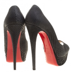 Pre Owned Christian Louboutin Black Matt Finish Python Leather Altadama Peep Toe Platform Pumps Size 37