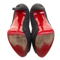 Pre Owned Christian Louboutin Black Matt Finish Python Leather Altadama Peep Toe Platform Pumps Size 37