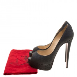 Pre Owned Christian Louboutin Black Matt Finish Python Leather Altadama Peep Toe Platform Pumps Size 37