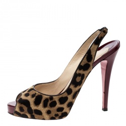 Pre Owned Christian Louboutin Leopard Print Pony Hair Peep Toe Slingback Sandals Size 39