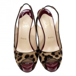 Pre Owned Christian Louboutin Leopard Print Pony Hair Peep Toe Slingback Sandals Size 39
