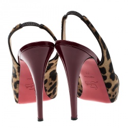 Pre Owned Christian Louboutin Leopard Print Pony Hair Peep Toe Slingback Sandals Size 39