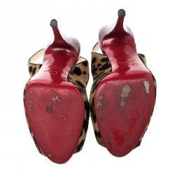 Pre Owned Christian Louboutin Leopard Print Pony Hair Peep Toe Slingback Sandals Size 39