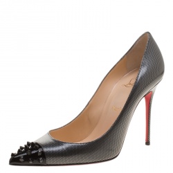 Pre Owned Christian Louboutin Metallic Leather Geo Spiked Pumps Size 39.5