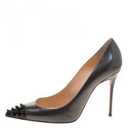 Pre Owned Christian Louboutin Metallic Leather Geo Spiked Pumps Size 39.5