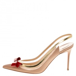 Pre Owned Christian Louboutin Beige Patent Leather and PVC Suspenodo Slingback Sandals Size 39
