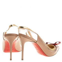 Pre Owned Christian Louboutin Beige Patent Leather and PVC Suspenodo Slingback Sandals Size 39