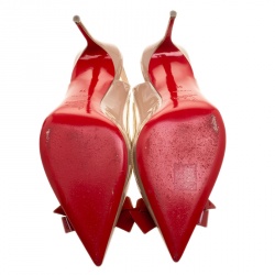 Pre Owned Christian Louboutin Beige Patent Leather and PVC Suspenodo Slingback Sandals Size 39