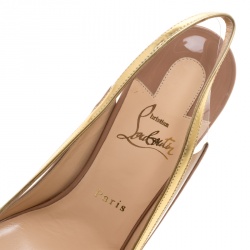 Pre Owned Christian Louboutin Beige Patent Leather and PVC Suspenodo Slingback Sandals Size 39