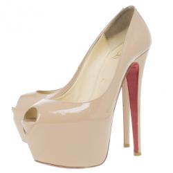 Pre Owned Christian Louboutin Nude Patent Highness Platform Pumps Size 38