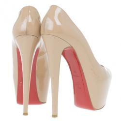 Pre Owned Christian Louboutin Nude Patent Highness Platform Pumps Size 38