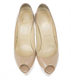 Pre Owned Christian Louboutin Nude Patent Highness Platform Pumps Size 38