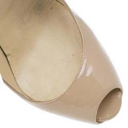 Pre Owned Christian Louboutin Nude Patent Highness Platform Pumps Size 38