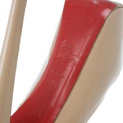 Pre Owned Christian Louboutin Nude Patent Highness Platform Pumps Size 38