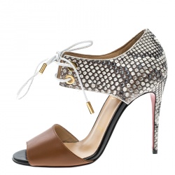 Pre Owned Christian Louboutin Two Tone Python Leather Mayerling Lace-Up Sandals Size 35