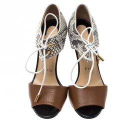 Pre Owned Christian Louboutin Two Tone Python Leather Mayerling Lace-Up Sandals Size 35