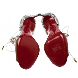 Pre Owned Christian Louboutin Two Tone Python Leather Mayerling Lace-Up Sandals Size 35