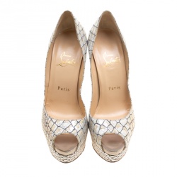 مملوكة مسبقًا حذاء كعب عالي كريستيان لوبوتان نعل سميك مقدمة مفتوحة ليدي لامع أسود مقاس 41