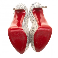 مملوكة مسبقًا حذاء كعب عالي كريستيان لوبوتان نعل سميك مقدمة مفتوحة ليدي لامع أسود مقاس 41