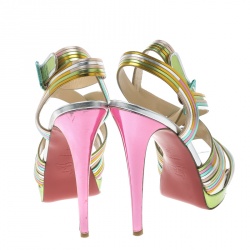 Pre Owned Christian Louboutin Multicolor Metallic Leather Meteorita Cross Strap Platform Sandals Size 40