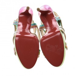 Pre Owned Christian Louboutin Multicolor Metallic Leather Meteorita Cross Strap Platform Sandals Size 40