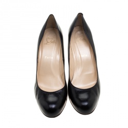 Pre Owned Christian Louboutin Black Leather Miss Boxe Wedge Pumps Size 41