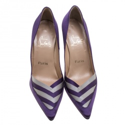 مملوكة مسبقًا Christian Louboutin Purple/Grey Satin Pointed Toe Pumps Size 39