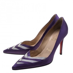 مملوكة مسبقًا Christian Louboutin Purple/Grey Satin Pointed Toe Pumps Size 39