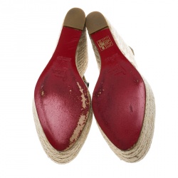 مملوكة مسبقًا Christian Louboutin Black Canvas Menorca Gingham Espadrille Wedge Sandals Size 39