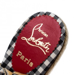 مملوكة مسبقًا Christian Louboutin Black Canvas Menorca Gingham Espadrille Wedge Sandals Size 39
