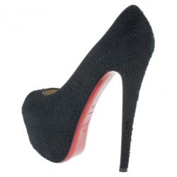 Pre Owned Christian Louboutin Black Pony Hair Highness Platform Pumps Size 37.5