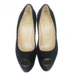 Pre Owned Christian Louboutin Black Pony Hair Highness Platform Pumps Size 37.5