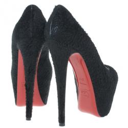 Pre Owned Christian Louboutin Black Pony Hair Highness Platform Pumps Size 37.5