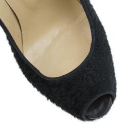 Pre Owned Christian Louboutin Black Pony Hair Highness Platform Pumps Size 37.5