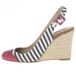  مملوكة مسبقًا Christian Louboutin Striped Chus Cap Toe Espadrille Slingback Wedges Size 36