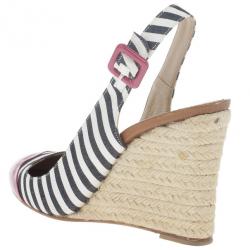 مملوكة مسبقًا Christian Louboutin Striped Chus Cap Toe Espadrille Slingback Wedges Size 36