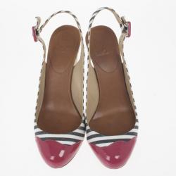 مملوكة مسبقًا Christian Louboutin Striped Chus Cap Toe Espadrille Slingback Wedges Size 36