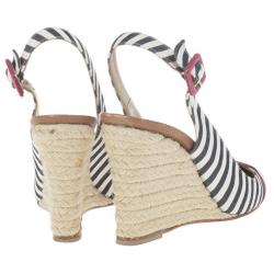 مملوكة مسبقًا Christian Louboutin Striped Chus Cap Toe Espadrille Slingback Wedges Size 36