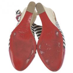 مملوكة مسبقًا Christian Louboutin Striped Chus Cap Toe Espadrille Slingback Wedges Size 36