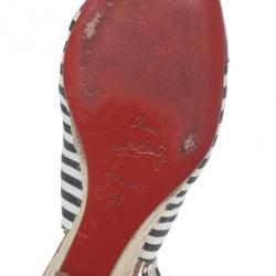 مملوكة مسبقًا Christian Louboutin Striped Chus Cap Toe Espadrille Slingback Wedges Size 36