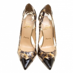 Pre Owned Christian Louboutin Black Leather and PVC Galata Pumps Size 37