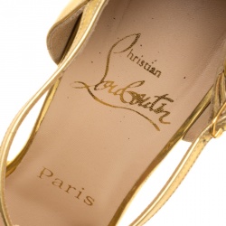 Pre Owned Christian Louboutin Metallic Gold Leather Archidisco T Strap Peep Toe Sandals Size 37