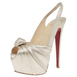 Pre Owned Christian Louboutin Metallic Leather Miss Benin Knotted Platform Slingback Sandals Size 37