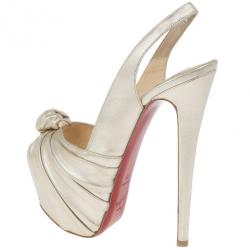 Pre Owned Christian Louboutin Metallic Leather Miss Benin Knotted Platform Slingback Sandals Size 37