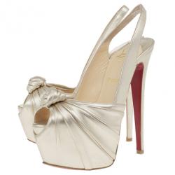 Pre Owned Christian Louboutin Metallic Leather Miss Benin Knotted Platform Slingback Sandals Size 37