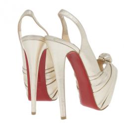 Pre Owned Christian Louboutin Metallic Leather Miss Benin Knotted Platform Slingback Sandals Size 37