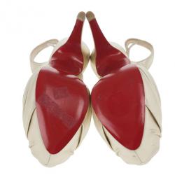 Pre Owned Christian Louboutin Metallic Leather Miss Benin Knotted Platform Slingback Sandals Size 37